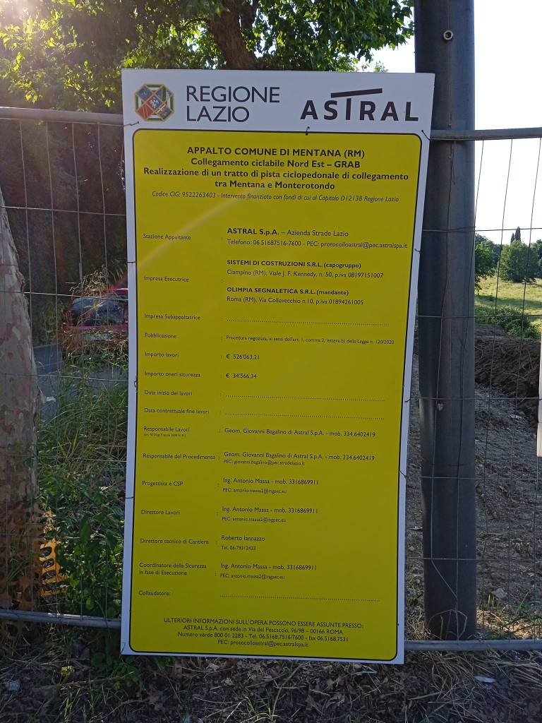 pista ciclabile mentana monterotondo cartello lavori