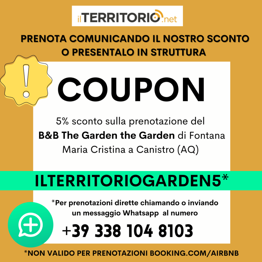 Sconto dedicato ai nostri lettori ILTERRITORIOGARDEN5 se prenoti direttamente dall'articolo chiamando il +39 338 10 48 103 