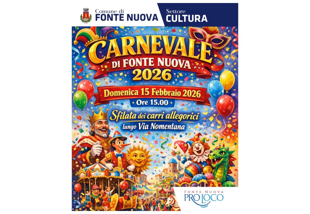 Carnevale di Fonte Nuova 2026: sfilata il 15 febbraio