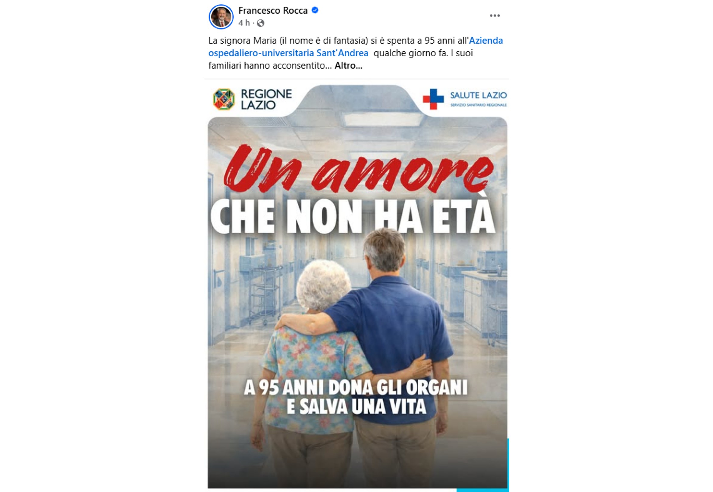 Roma, donna di 95 anni dona gli organi: fegato trapiantato