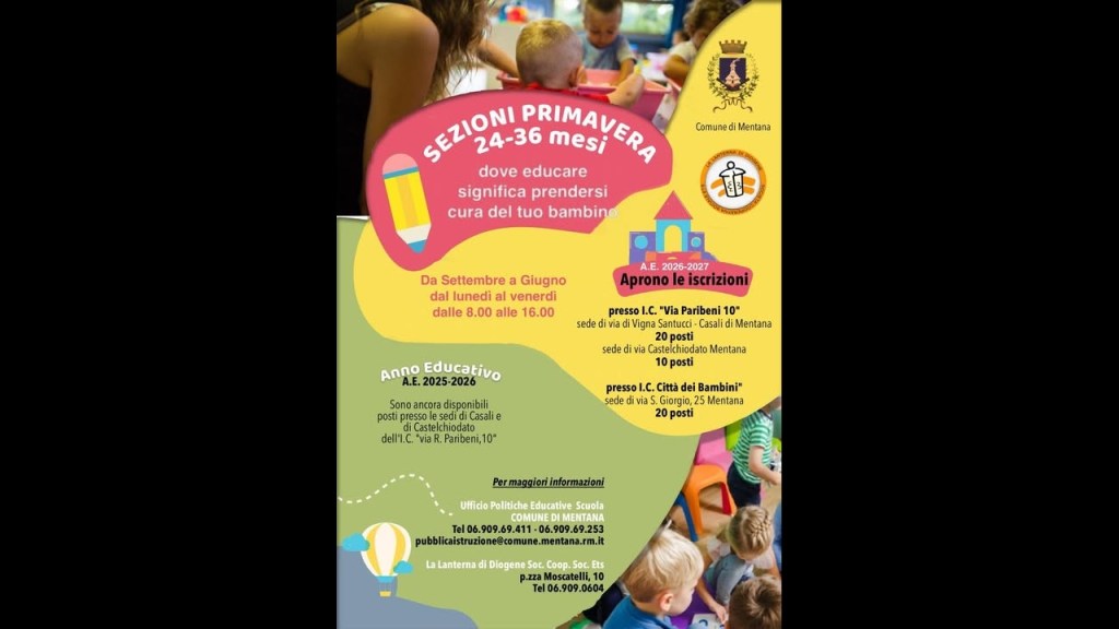 Mentana – Aperte le iscrizioni alle Sezioni Primavera comunali: tutte le info
