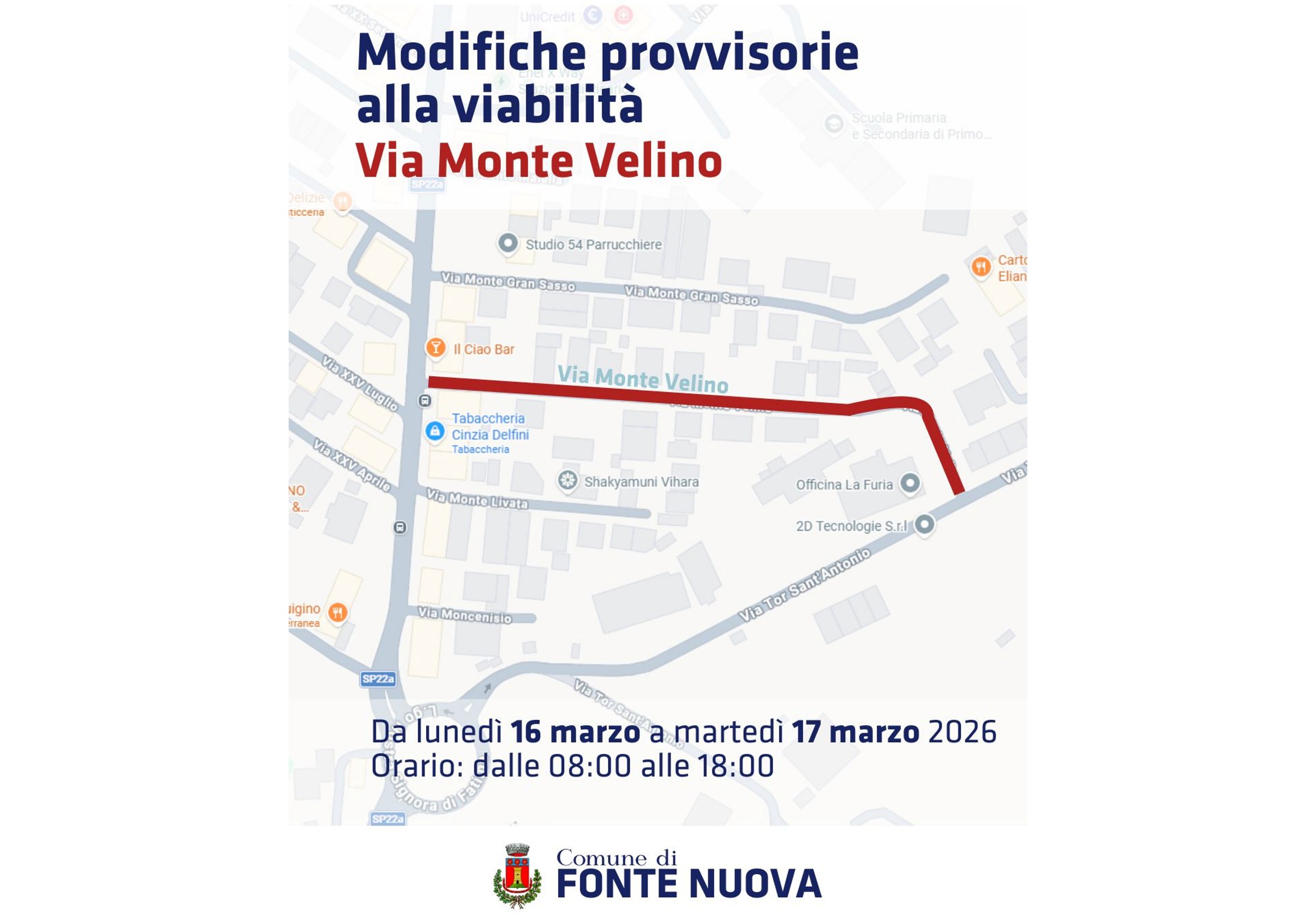 Fonte Nuova, modifiche alla viabilità in via Monte Velino