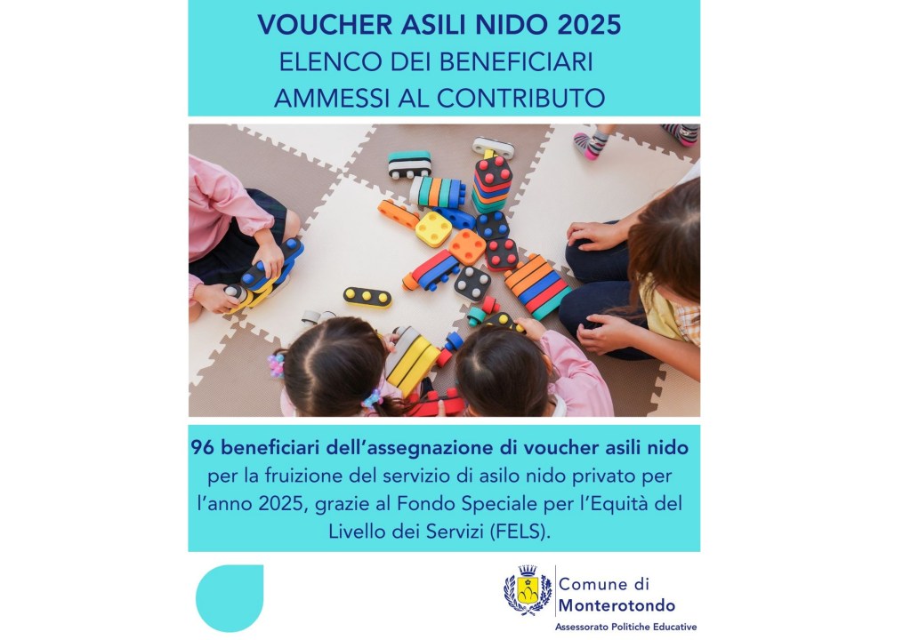 Monterotondo, voucher asili nido 2025 per 96 famiglie