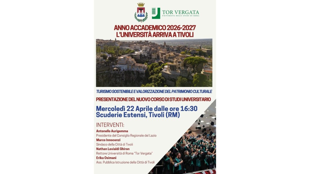 Tivoli – Arriva l’Università: presentazione del nuovo corso su turismo sostenibile