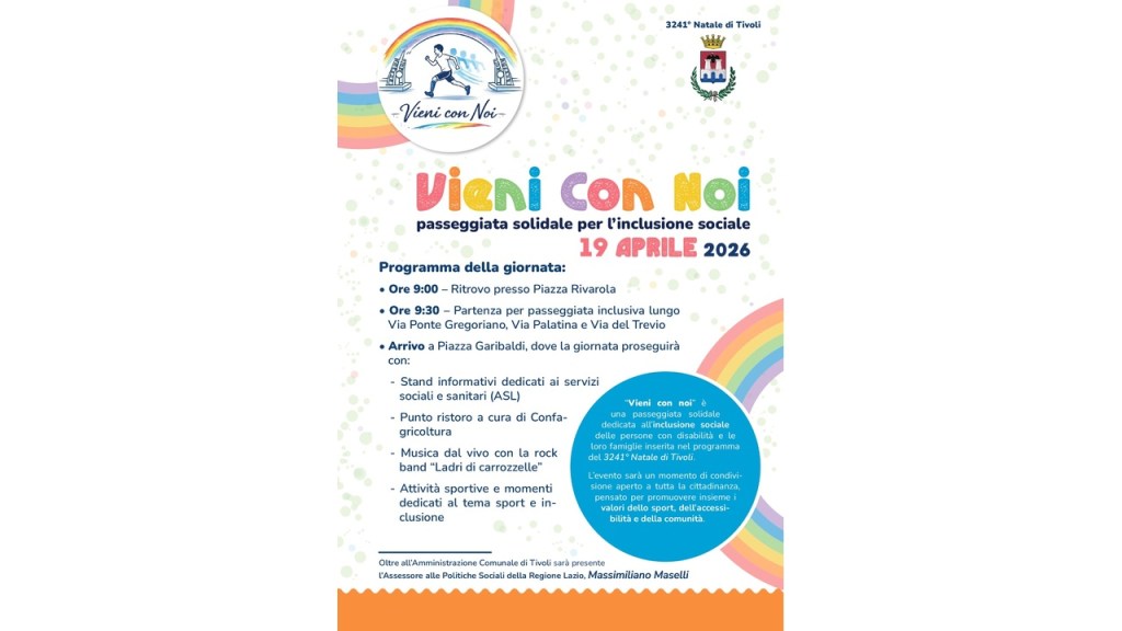Tivoli – Camminata per l’inclusione: sport, musica e solidarietà in città