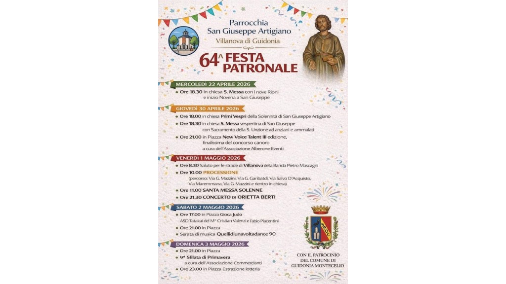 Villanova di Guidonia – Torna la Festa Patronale di San Giuseppe Artigiano: tutte le info