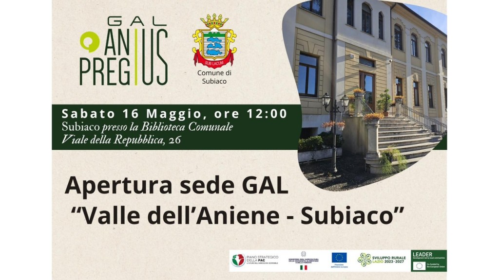 Subiaco: inaugura la nuova sede del GAL “Valle dell’Aniene”