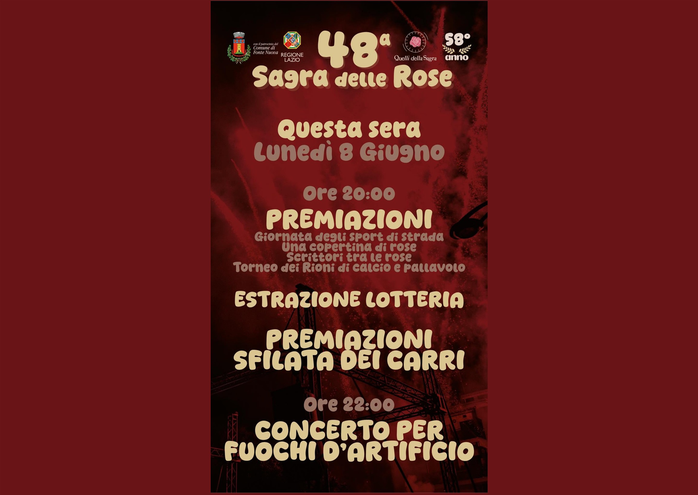 Fonte Nuova: stasera le premiazioni della Sagra delle Rose e i fuochi d’artificio