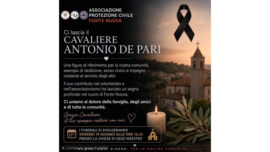 Fonte Nuova piange Antonio De Pari: il cordoglio della Protezione Civile