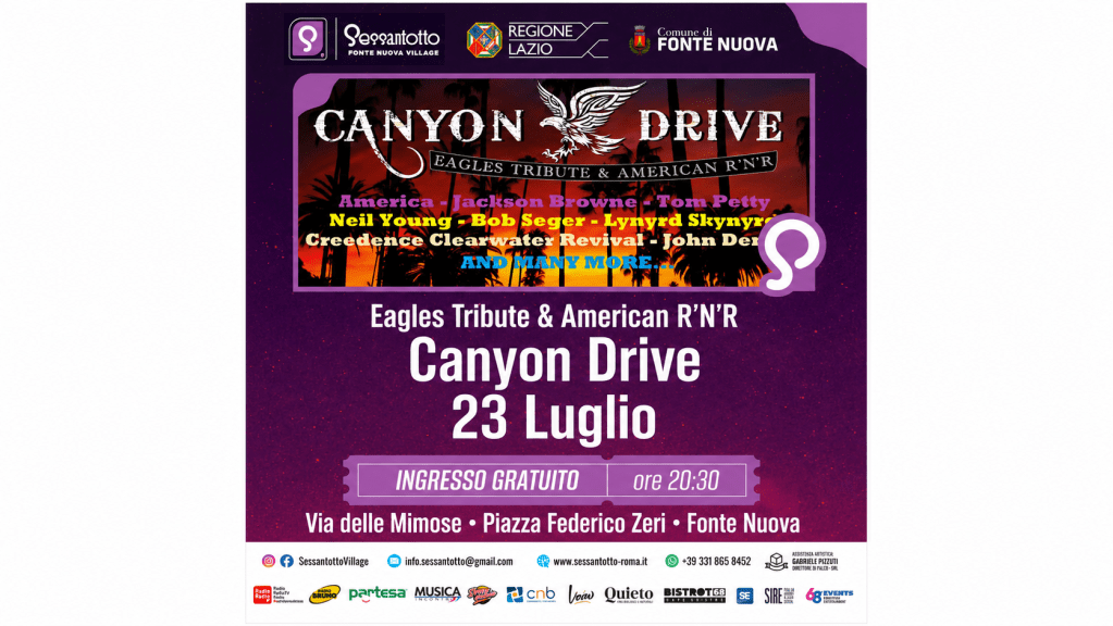 Fonte Nuova – Il Sessantotto Village ospita i Canyon Drive: serata dedicata al rock americano