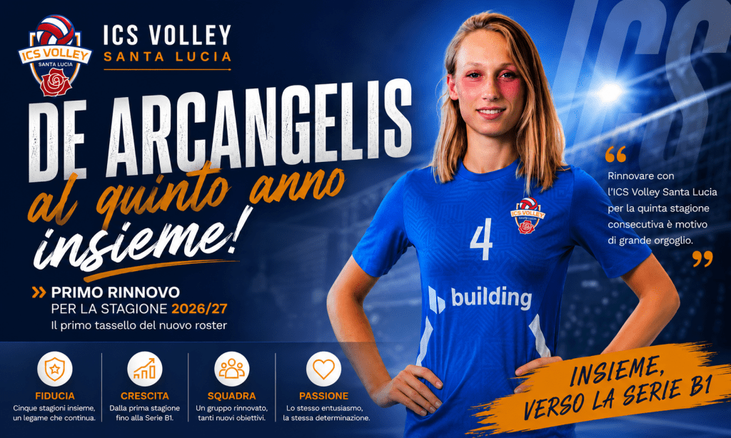 Lola De Arcangelis rinnova con l'ICS Volley Santa Lucia e guiderà la squadra anche nel campionato di Serie B1 2026/27.