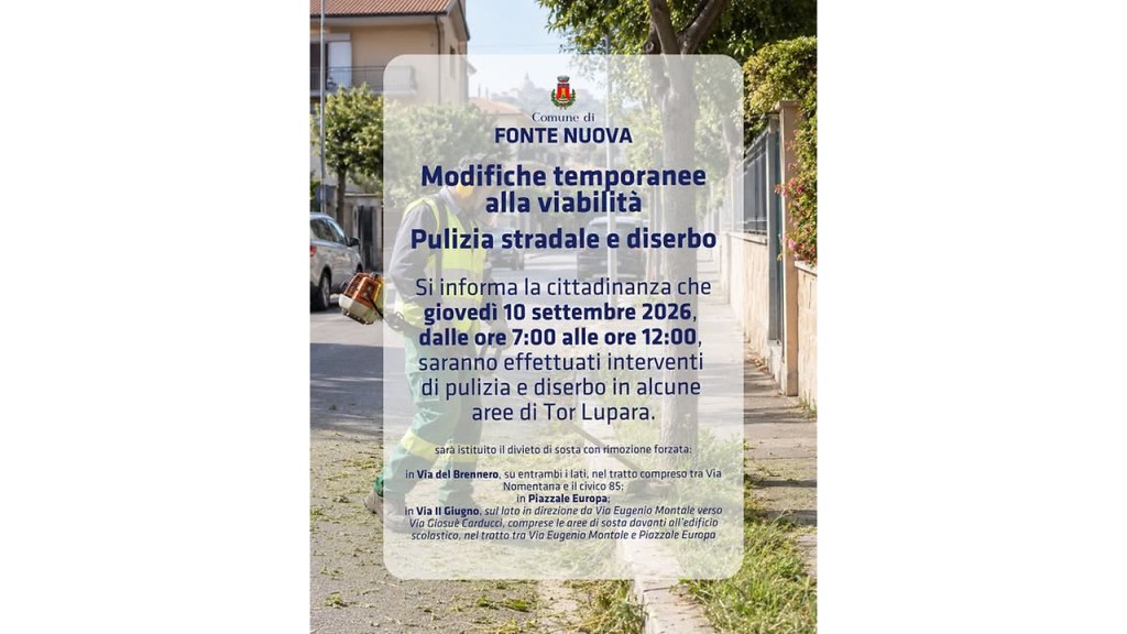 Fonte Nuova, pulizia e diserbo a Tor Lupara: divieti di sosta in diverse strade