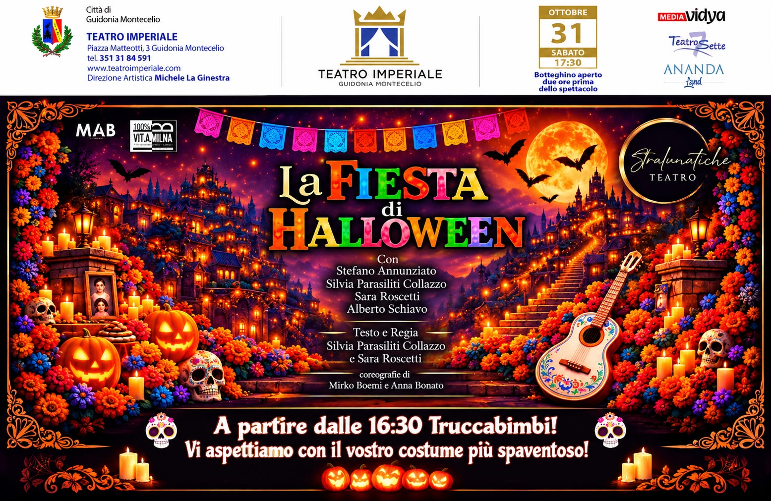 Guidonia Montecelio, al Teatro Imperiale arriva “La Fiesta di Halloween”: spettacolo e truccabimbi