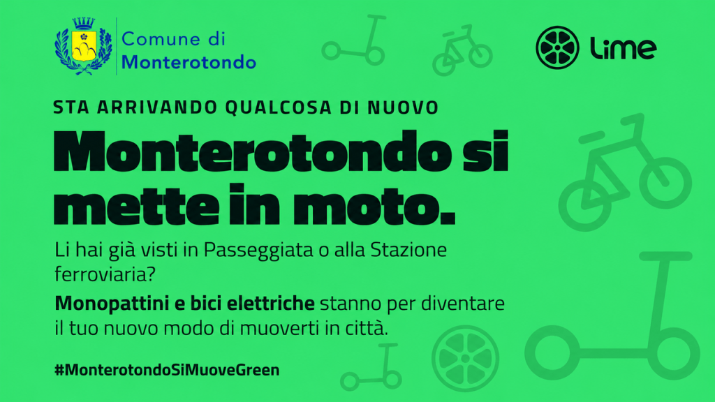 Monterotondo, al via lo sharing di monopattini e bici elettriche: 200 mezzi e 14 punti di sosta